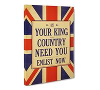 Enlist Now Vintage War Poster Canvas Print | Gallery Wrapped 30mm Frame Wall Art | 30x20 inches | Ready to Hang | Classic Picture | Living Room Bedroom Lounge Office