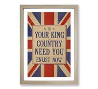 Enlist Now Vintage War Poster Framed Print | A2 Oak Framed Wall Art | Ready to Hang | Classic Nature Picture | Living Room Bedroom Lounge Office
