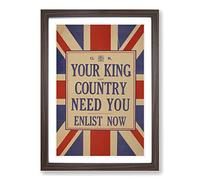 Enlist Now Vintage War Poster Framed Print | A2 Walnut Framed Wall Art | Ready to Hang | Classic Nature Picture | Living Room Bedroom Lounge Office