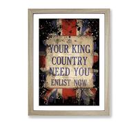 Enlist Now Vintage War Poster Modern Cb Framed Wall Art Print, Ready to Hang Picture for Living Room Bedroom Home Office Décor, Oak A3 (34 x 46 cm)