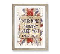Enlist Now Vintage War Poster Modern Fc Framed Print | A2 Oak Framed Wall Art | Ready to Hang | Classic Nature Picture | Living Room Bedroom Lounge Office