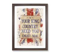Enlist Now Vintage War Poster Modern Fc Framed Print | A2 Walnut Framed Wall Art | Ready to Hang | Classic Nature Picture | Living Room Bedroom Lounge Office