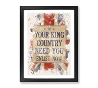 Enlist Now Vintage War Poster Modern Fc Framed Print | A3 Black Framed Wall Art | Ready to Hang | Classic Nature Picture | Living Room Bedroom Lounge Office