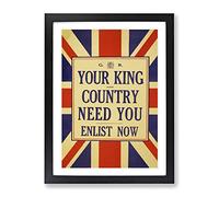 Enlist Now Vintage War Poster Vintage Framed Print | A2 Black Framed Wall Art | Ready to Hang | Classic Nature Picture | Living Room Bedroom Lounge Office