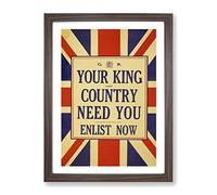 Enlist Now Vintage War Poster Vintage Framed Print | A3 Walnut Framed Wall Art | Ready to Hang | Classic Nature Picture | Living Room Bedroom Lounge Office