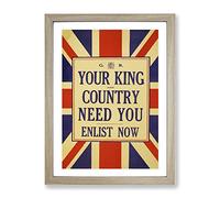 Enlist Now Vintage War Poster Vintage Framed Print | A4 Oak Framed Wall Art | Ready to Hang | Classic Nature Picture | Living Room Bedroom Lounge Office