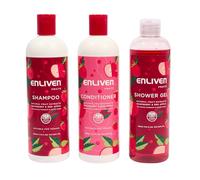 Enliven Naturals Raspberry & Apple Shower Gel, Shampoo & Conditioner Bundle - 500ml x 3 - Bath Set - Shampoo and Conditioner Sets - UK Produced & Suitable for Vegans