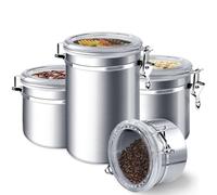 ENLOY 4-Piece Stainless Steel Airtight Food Storage Canister Set with Clear Lid, Containers Sets for Kitchen Counter for Sugar, Flour, Tea, Candy, Cookie, Spice, 28/32/38/65 oz