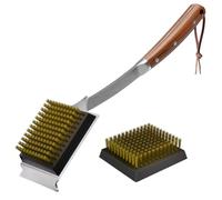 ENLOY Grill Brush and Scraper for Barbecue, 17" Grill Brush for Outdoor Grill, Extended Rosewood Handle and 2 Replaceable Copper Wire Brush Heads, Grill Cleaning Brush Grill Accessories for Most Grill