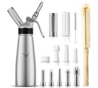ENLOY Professional Aluminum Whipped Cream Dispenser, 500 mL/1 Pint, Whipped Cream Maker Canister with 8 Decorating Nozzles & Cleaning Brush, Cream Whipper Need to Use N2O Chargers (Note: NO Included)