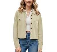 Enmain Ladies Corduroy Apricot Jacket Casual Long Sleeve Corduroy Shirts Button Down Cropped Jackets for Women UK Warm Soft Shacket with Double Chest Pockets,2XL