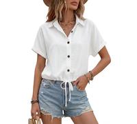 Enmain Ladies Linen Blouses Short Sleeve Cotton Linen Shirts for Women Casual Summer V Neck with Adjustable Drawstring Hem Regular Fit Work Office Beach Blouse Shirts Tops White 2XL