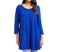 Enmain Royal Blue Tunic Top for Women Causal Long Sleeve Longline Blouse Swing Tunic Top Loose Blouse T Shirt Round Neck Stretch Comfortable Holiday L