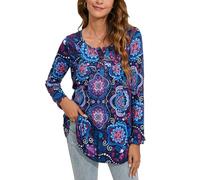 Enmain Tunic Tops for Women Long Sleeve Plus Size Tunic Tops Causal Ladies Blouse Loose T Shirt Buttons Up Floral Printed Ladies Blouse,L1-Dark Purple,2XL