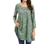 Enmain Tunic Tops for Women UK 3/4 Long Sleeve Ladies Tunics Paisley Tunic Top for Leggings Casual Loose Round Neck Blouse Shirt Sage Green 3XL