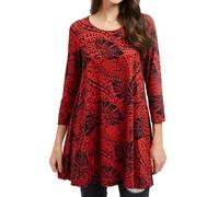 Enmain Tunic Tops for Women UK 3/4 Sleeve Ladies Long Tunics Loose Casual Tunic Top for Leggings Round Neck Paisley Blouses Shirt Black & Red S