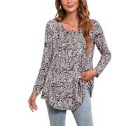 Enmain Tunic Tops for Women UK Long Sleeve Plus Size Tunic Tops for Leggings Longline Ladies V Neck Blouse Loose T Shirt Buttons Up Floral Printed Ladies Blouse,L1-Brown 2,L