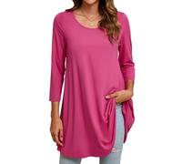 Enmain Tunic Tops for Women UK Long Sleeve Tops Casual Longline Ladies 3/4 Sleeves Tunics Elegant T Shirt Blouse Shirts for Leggings Hot Pink 4XL