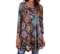 Enmain Tunic Tops for Women UK Paisley Ladies Tunics 3/4 Sleeve for Leggings Baggy Oversize Womens Tops Long Sleeve Round Neck Tshirt for Casual Work L