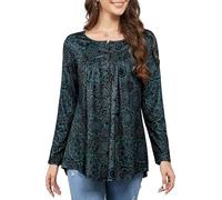 Enmain Women's Long Sleeve Tunic Tops Plus Size Casual Ladies Tunic Tops Small V Neck Button Up T Shirt Blouse Floral Printed Ladies T-Shirt,Floral/Paisley,2XL