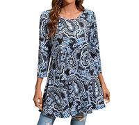 Enmain Womens Tops Long Sleeve Tunic Tops for Women UK Plus Size 3/4 Sleeve Womens Tunic Tops Longline Casual Ladies Tops for Leggings Autumn Winter S