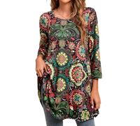 Enmain Womens Tunic Top 3/4 Long Sleeve Tunics for Women UK Plus Size Longline Tops for Leggings Ladies Elegant Swing T-Shirt Casual Paisley Pattern Blouse 4XL