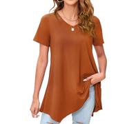 Enmain Womens Tunic Top Short Sleeve Elegant Orange Tunics Ladies Plus Size Baggy Cool for Summer Casual Party Dating XXL Size 20