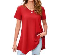 Enmain Womens Tunic Top Short Sleeve Elegant Red Tunics Ladies Plus Size Baggy Cool for Summer Casual Party Dating XXL Size 20