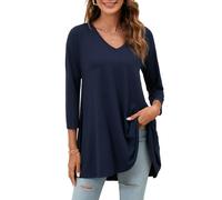 Enmain Women's Tunic Tops Long Sleeve Ladies Plus Size Tops 3/4 Sleeves V Neck Casual Baggy Blouses for Women Tunic to Wear with Leggings Navy Blue, XL