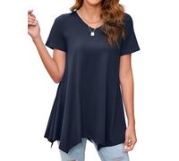Enmain Womens Tunic Tops Summer V Neck Short Sleeve Blue T Shirt Ladies Tunics for Leggings Casual Elegant Tunic Style Shirts Blouse Swing Top,Dusty Blue,L