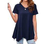Enmain Womens Tunic Tops Summer V Neck Short Sleeve Navy T Shirt Ladies Tunics for Leggings Casual Elegant Tunic Style Shirts Blouse Swing Top,Navy Blue,L
