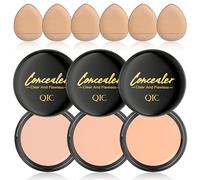 EnMart 3 Colors Concealer Set, Long Lasting Correcting Concealer, Natural Finish Cream Foundation,for Mature Skin, Tattoo Cover Up Makeup, with 6 Powder Puffs