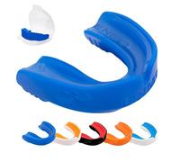 Enmo Maxilla Gel Gum Shield - Adult & Junior 10+ Mouth Guard with Case for Rugby, Boxing, Hockey and Contact Sports - Mouthguard with Boil & Bite, Breathing Channel Tech, Dual Layer - Blue/White