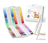 ENMY 60 Colors Acrylic Markers Dual Tip Fine & Brush - Multicolour Permanent Paint Marker Set for Artists - Rock, Wood, Canvas, Glass, Anime DIY Crafts with Case