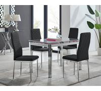 FurnitureboxUK Enna White Glass Extending 4-6 Seater Dining Table & 4 Milan Faux Leather Chairs in Black FurnitureboxUK Black