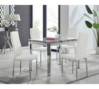 Furnitureboxuk Enna White Glass Extending 4-6 Seater Dining Table And 4 Milan Faux Leather Chairs White One Size