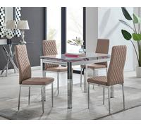 FurnitureboxUK Enna White Glass Extending 4-6 Seater Dining Table & 4 Milan Faux Leather Chairs in Beige FurnitureboxUK Beige