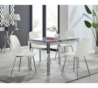 Enna White Glass Extending 4-6 Seater Dining Table and 4 Corona Faux Leather Chairs FurnitureboxUK White One Size