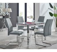 Enna White Glass Extending 4-6 Seater Dining Table and 4 Lorenzo Faux Leather Chairs FurnitureboxUK Grey One Size