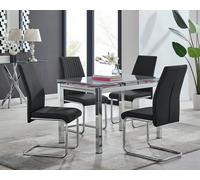 Enna White Glass Extending 4-6 Seater Dining Table and 4 Lorenzo Faux Leather Chairs FurnitureboxUK Black One Size