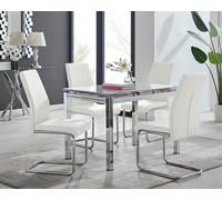 Enna White Glass Extending 4-6 Seater Dining Table and 4 Lorenzo Faux Leather Chairs FurnitureboxUK White One Size