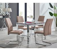 Enna White Glass Extending 4-6 Seater Dining Table and 4 Lorenzo Faux Leather Chairs FurnitureboxUK Beige One Size