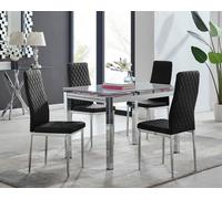 Enna White Glass Extending 4-6 Seater Dining Table and 4 Milan Soft Velvet Chairs FurnitureboxUK Black One Size