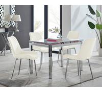 Enna White Glass Extending 4-6 Seater Dining Table and 4 Pesaro Soft Velvet Chairs FurnitureboxUK Cream One Size