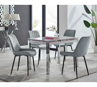 Enna White Glass Extending 4-6 Seater Dining Table and 4 Pesaro Soft Velvet Chairs FurnitureboxUK Grey One Size