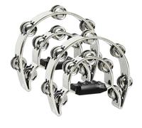 ENNBOM Metal Jingles Hand Held Half-Moon Musical Tambourine for Church, KTV, Party (Silver-2 PCS)