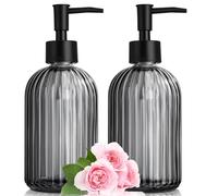 Ennoxwi Set of 2 Glass Soap Dispensers, 400 ml Refillable Pump Dispenser with Black Plastic Pump, Modern Liquid Soap Dispenser for Dishwashing Liquid, Hand Soap, Shampoo in Kitchen and Bathroom, Black