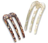 ENNSOO French Pin, Three-Tooth U-Shaped Hair Clips, French Pins for Thick Hair, Resin Hair Fork for Women, Hair Pins for Styling, 2 Pcs, Beige, Coffee