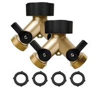 ENNSOO Garden Hose Splitter 2 Way Heavy Duty, Y Connector Brass Garden Hose Adapter, Hose Bib Splitter with 2 Extra Rubber Washers, Water Hose Splitter, Hose Spigot, Connectors & Accessories,2 Pack