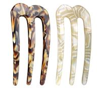 ENNSOO Hair Clips, Three-Tooth U-Shaped French Pin, Resin Hair Fork for Women, French Pins for Thick Hair, Hair Accessories Gifts for Girls, 2 Pcs, Beige, Coffee